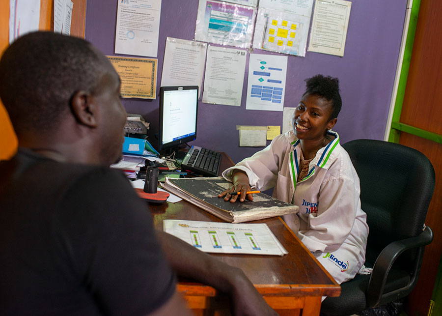 Clinician working with a patient